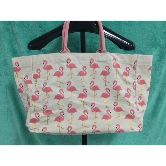 Twos Company Flamingo Cotton Canvas Tote Bag - Picture 2 of 3